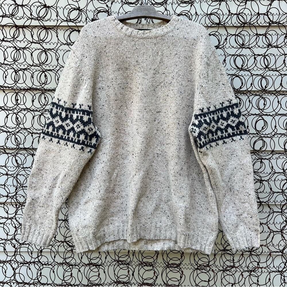 Vintage Eddie Bauer oatmeal granola fair isle Gorpcore wool crewneck sweater XL